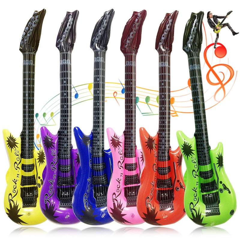 Visen Assorted Color 36In Inflatable Guitar Toys for Kids Birthday Party, Karaoke Themed Rock and Roll Decor - Image 1